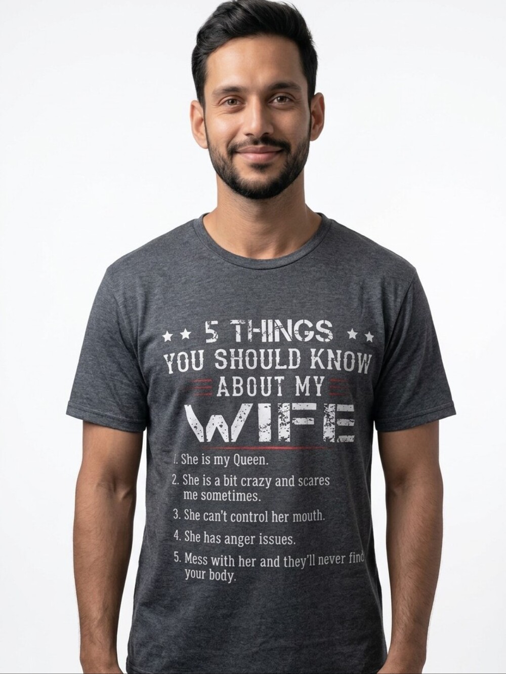 Men's Charcoal Graphic Tee - Wife Print On Both Sides